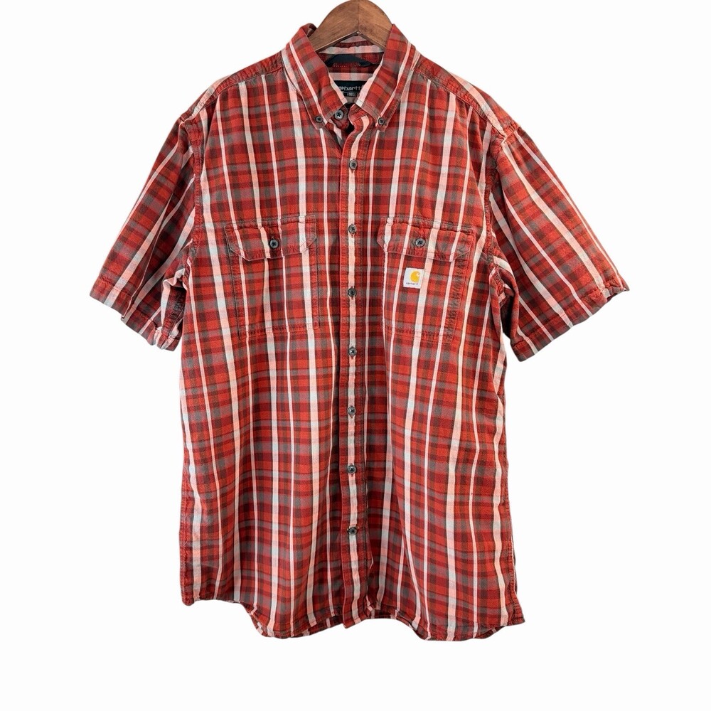 Carhartt Men's LT Loose Fit Plaid Short Sleeve Button Down Cotton - Picture 2 of 7